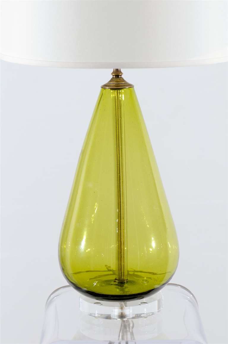 American Fabulous Pair of Blenko Lamps in Lime