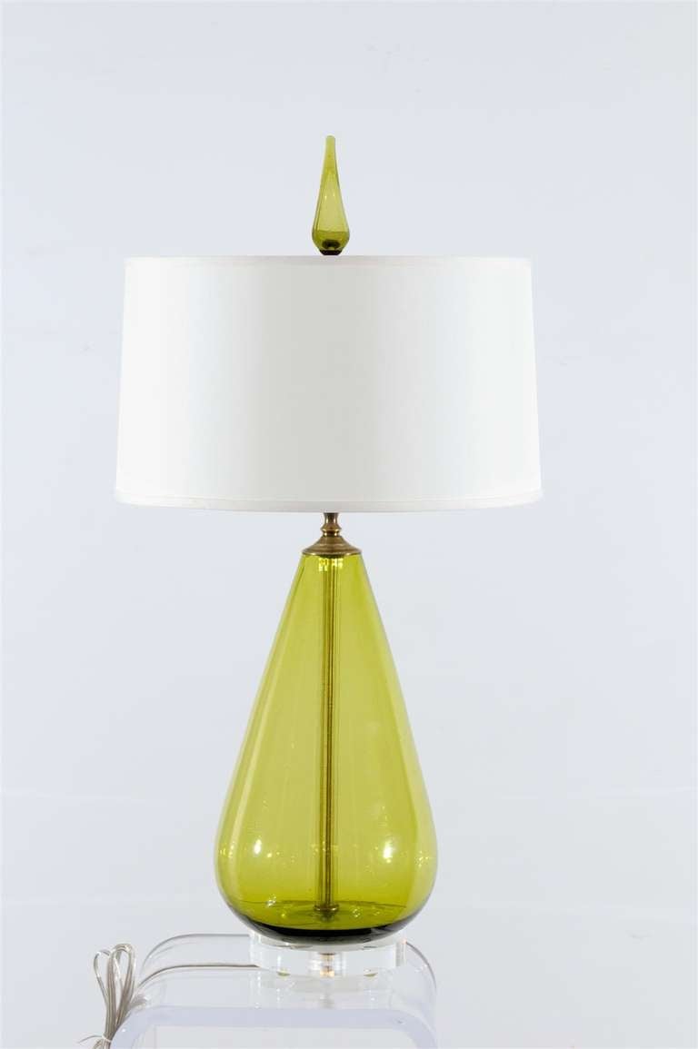 Fabulous Pair of Blenko Lamps in Lime In Excellent Condition In Atlanta, GA