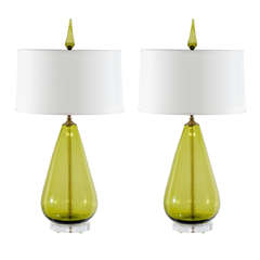 Fabulous Pair of Blenko Lamps in Lime