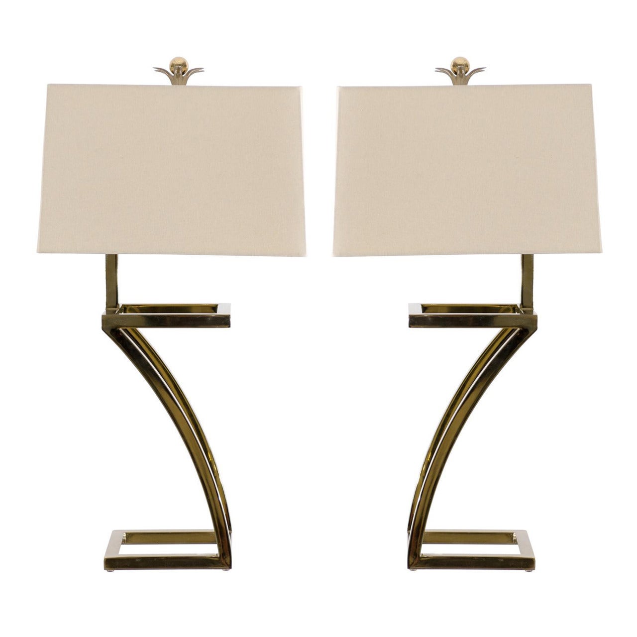 Stylish Pair of Vintage Brass "Z" Lamps