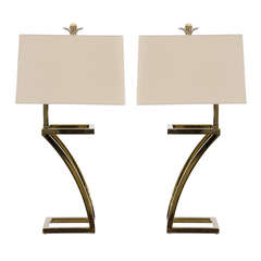 Stylish Pair of Vintage Brass "Z" Lamps