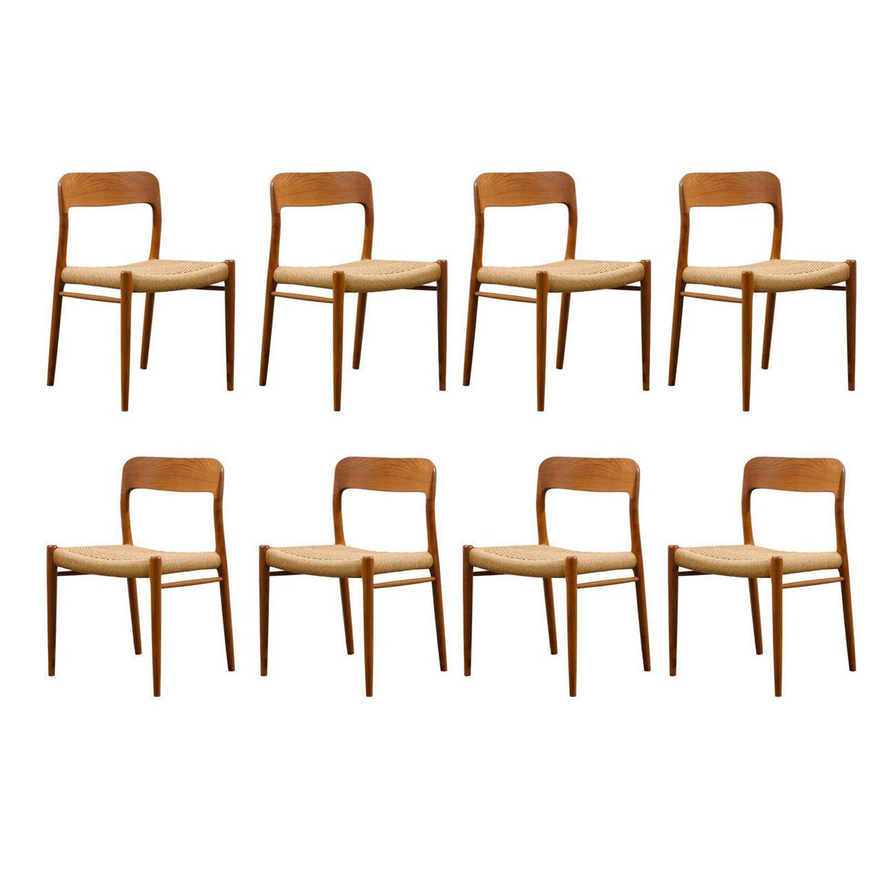 Stellar Original Set of Eight Moller #75 Chairs in Teak