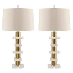 Lucite and Brass Lamps, circa 1970