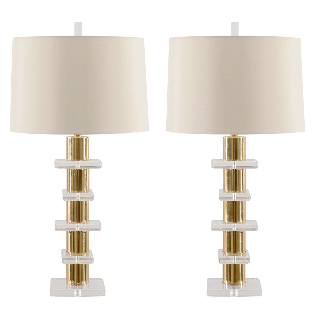 Lucite and Brass Lamps, circa 1970
