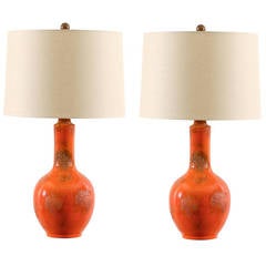 Pair of Mid-Century Modern Lamps with Linen Shades