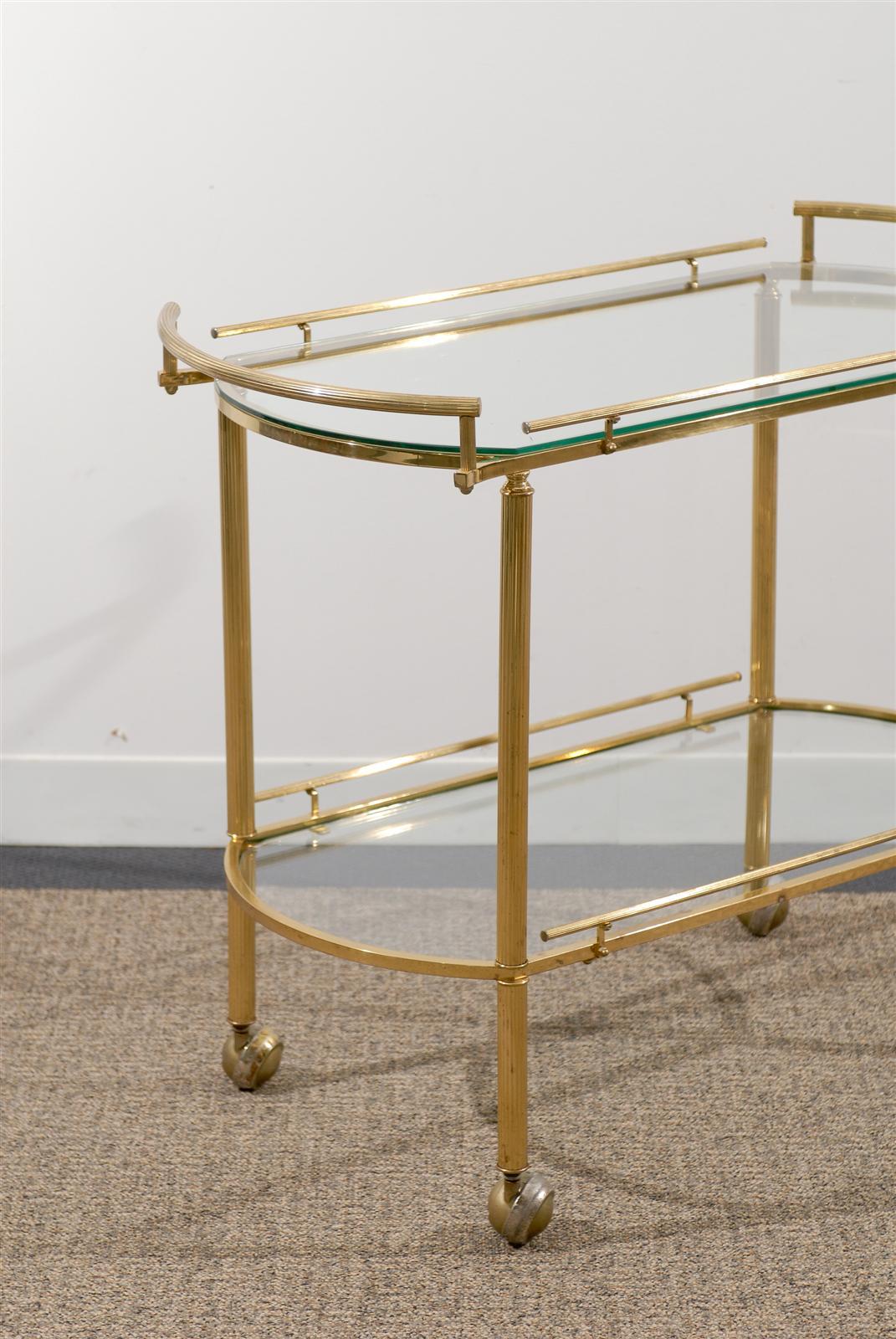 Mid-Century Modern Brass and Glass Tea Cart or Bar For Sale 1
