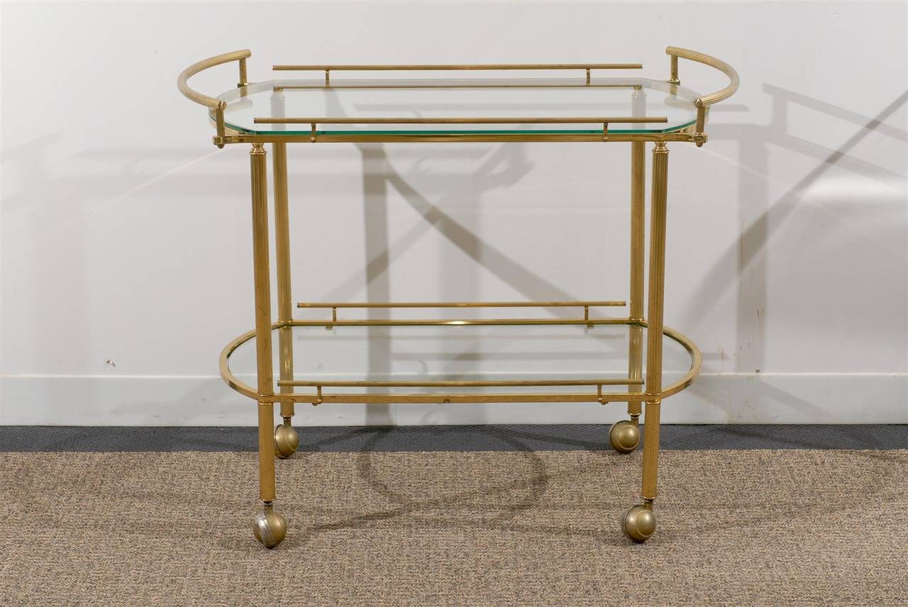 Mid-Century Modern Brass and Glass Tea Cart or Bar For Sale 2