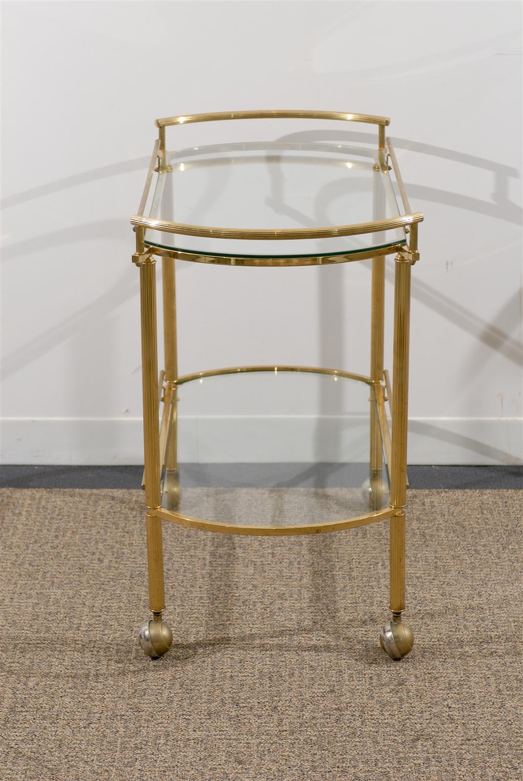 Mid-Century Modern Brass and Glass Tea Cart or Bar For Sale 5