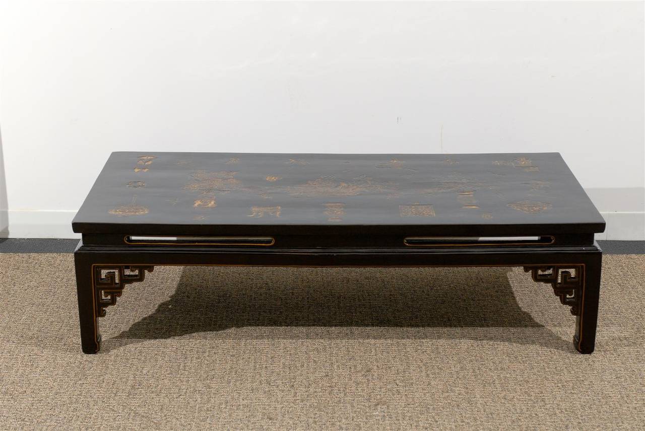 French Blacl Lacquered Chinese Coffee Table
