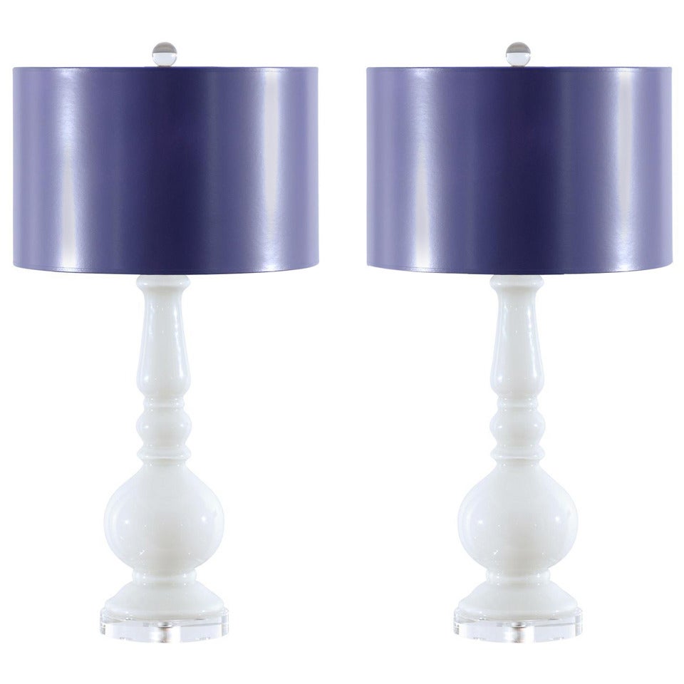 Paire de lampes Stellar de Murano en blanc pur avec abat-jours en laque en vente