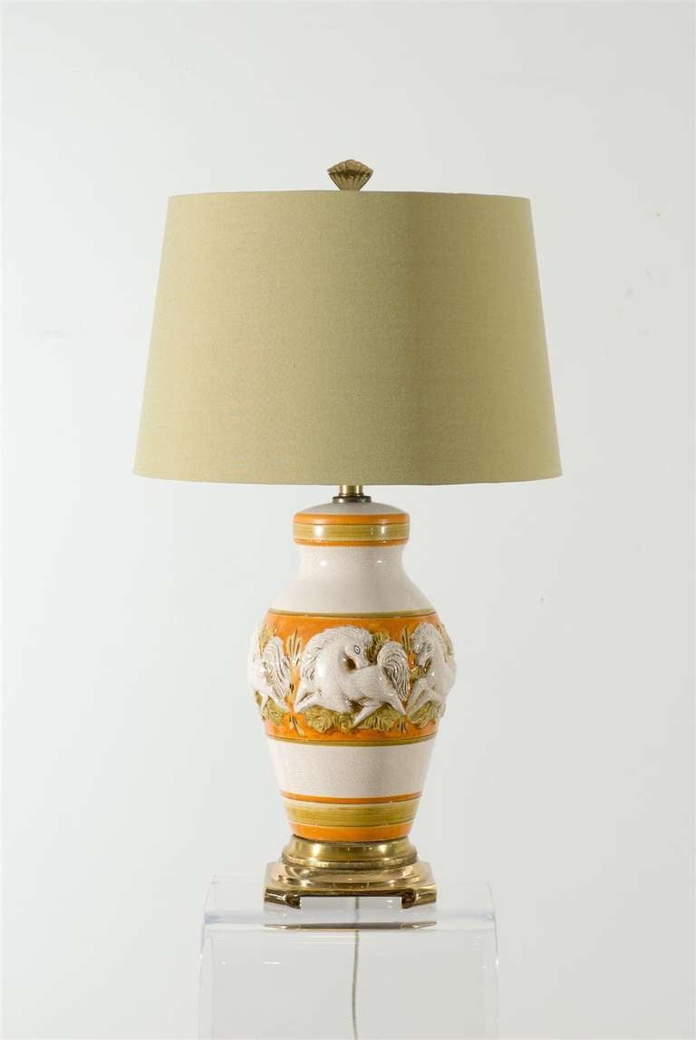 Fabulous Restored Pair of Vintage Italian Ceramic Ginger Jar Lamps In Excellent Condition For Sale In Atlanta, GA