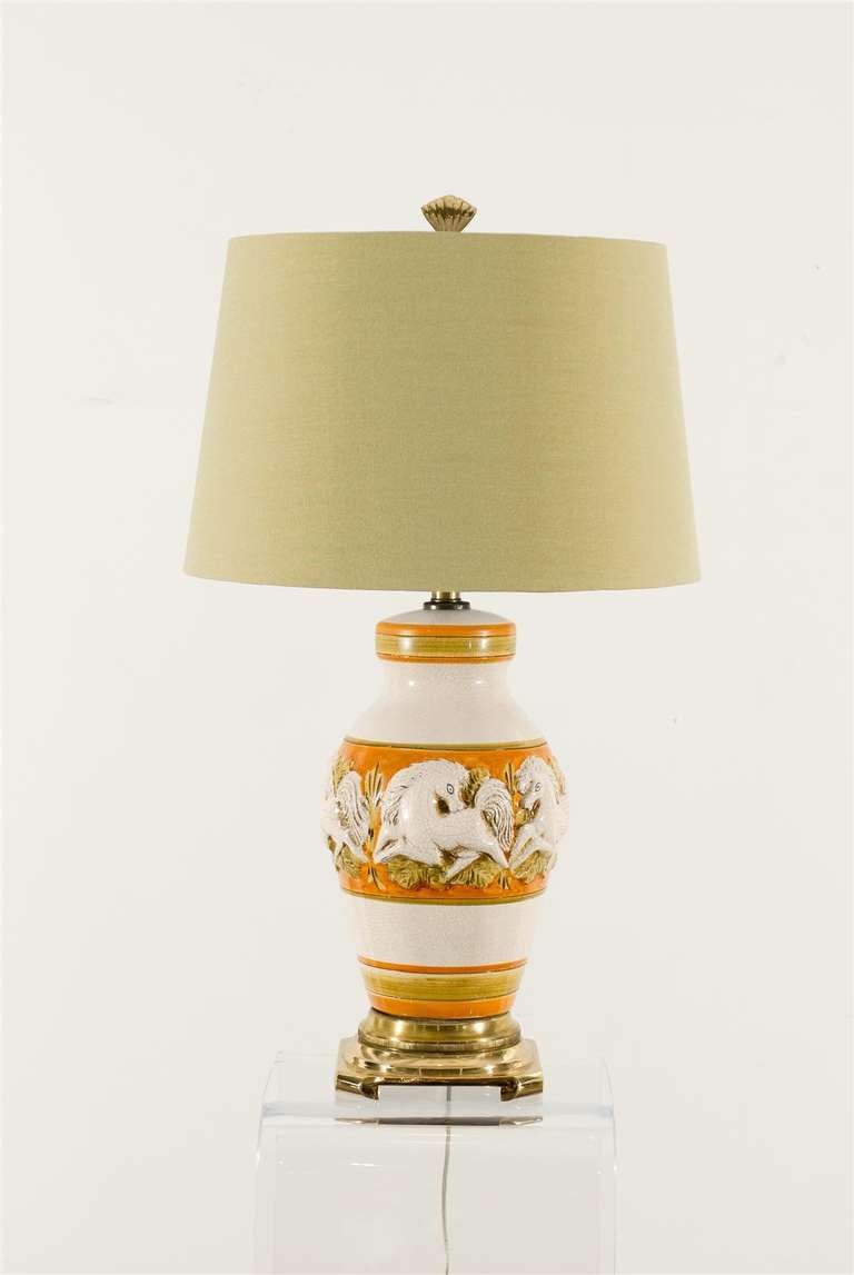Ein wunderschönes restauriertes Paar italienischer Vintage-Keramik-Gingerglas-Lampen im Angebot 2