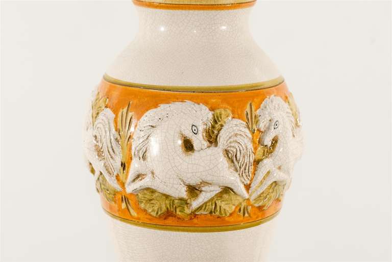 Ein wunderschönes restauriertes Paar italienischer Vintage-Keramik-Gingerglas-Lampen im Angebot 4