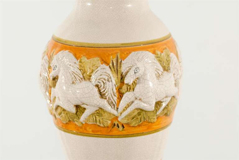 Ein wunderschönes restauriertes Paar italienischer Vintage-Keramik-Gingerglas-Lampen (Italienisch) im Angebot