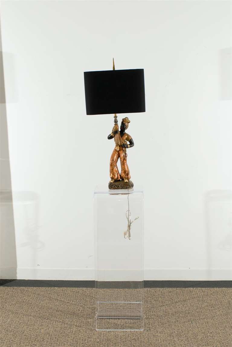 Striking Pair of HandPainted Plaster Blackamoor Lamps at 1stdibs