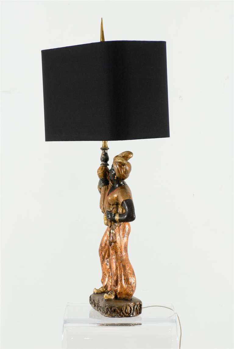 Striking Pair of HandPainted Plaster Blackamoor Lamps at 1stdibs