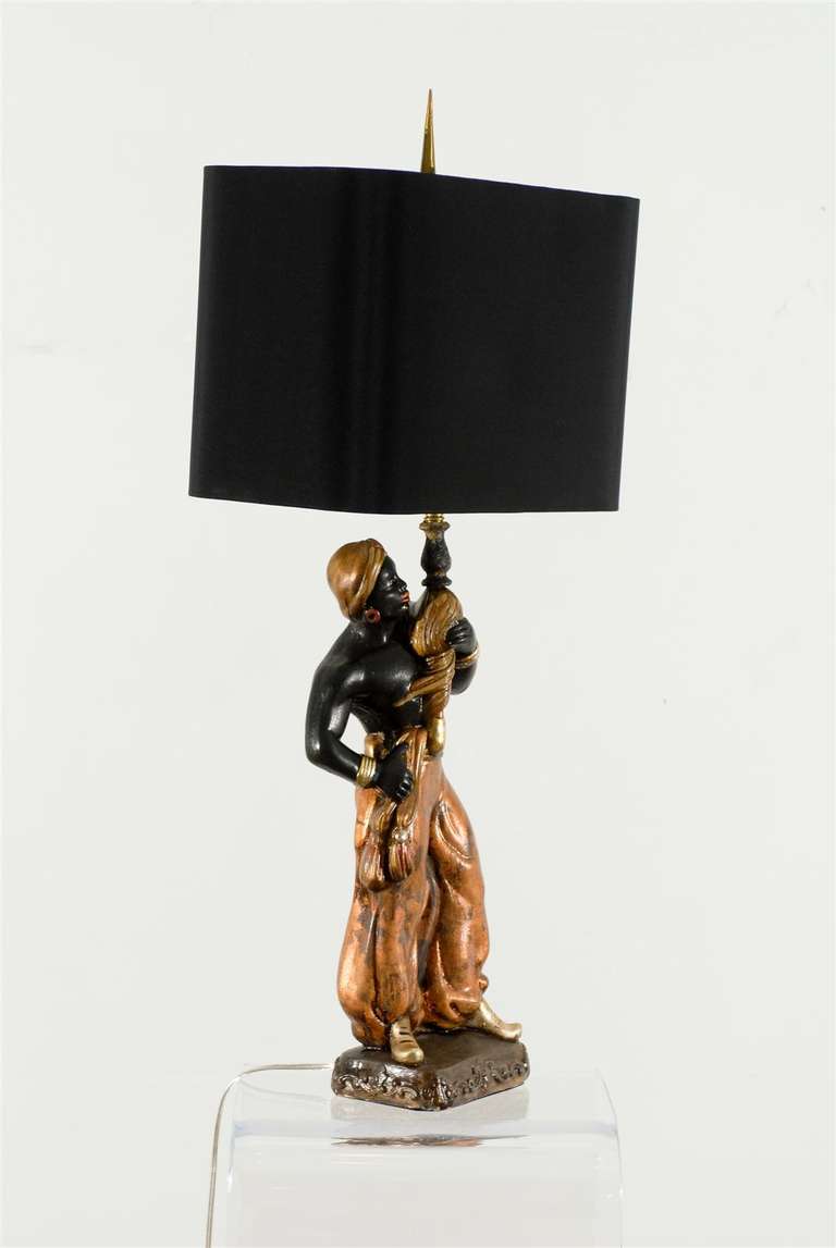 Striking Pair of HandPainted Plaster Blackamoor Lamps at 1stdibs