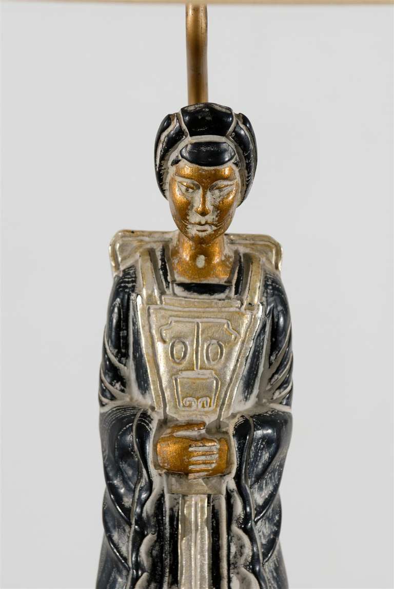 Unknown Chic Pair of Asian Figure Lamps