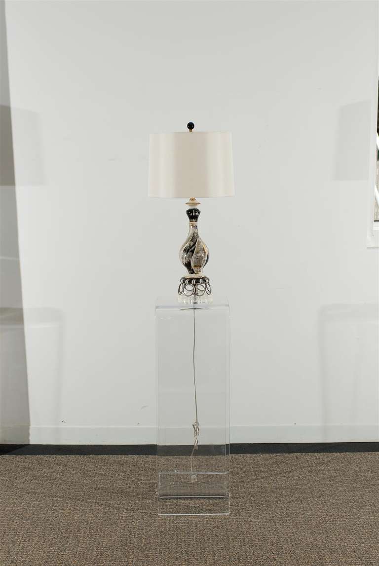 Mid-Century Modern Exquisite Pair of Vintage Ceramic Lamps in Black, Silver and Gold For Sale