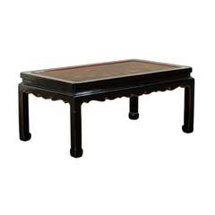 Black Lacquered, Chinese Style Coffee Table with Red Chinnoiserie Panel Top