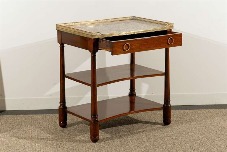 19th Century Empire Style Brass Gallery Marble Top Table