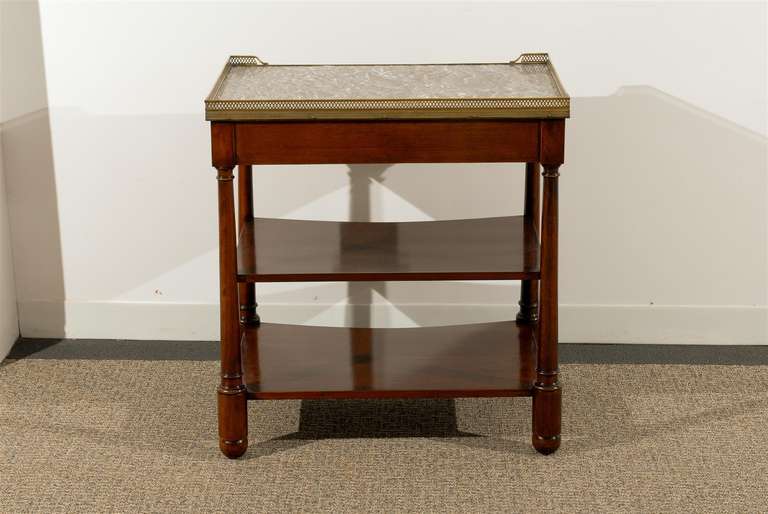 Empire Style Brass Gallery Marble Top Table In Excellent Condition In Atlanta, GA