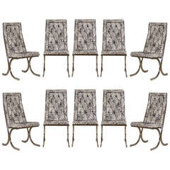 Set of Ten ( 10 ) Milo Baughman Diamond Tufted High Back Dining Chairs