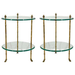 Pair of Directoire Style two tier glass side tables