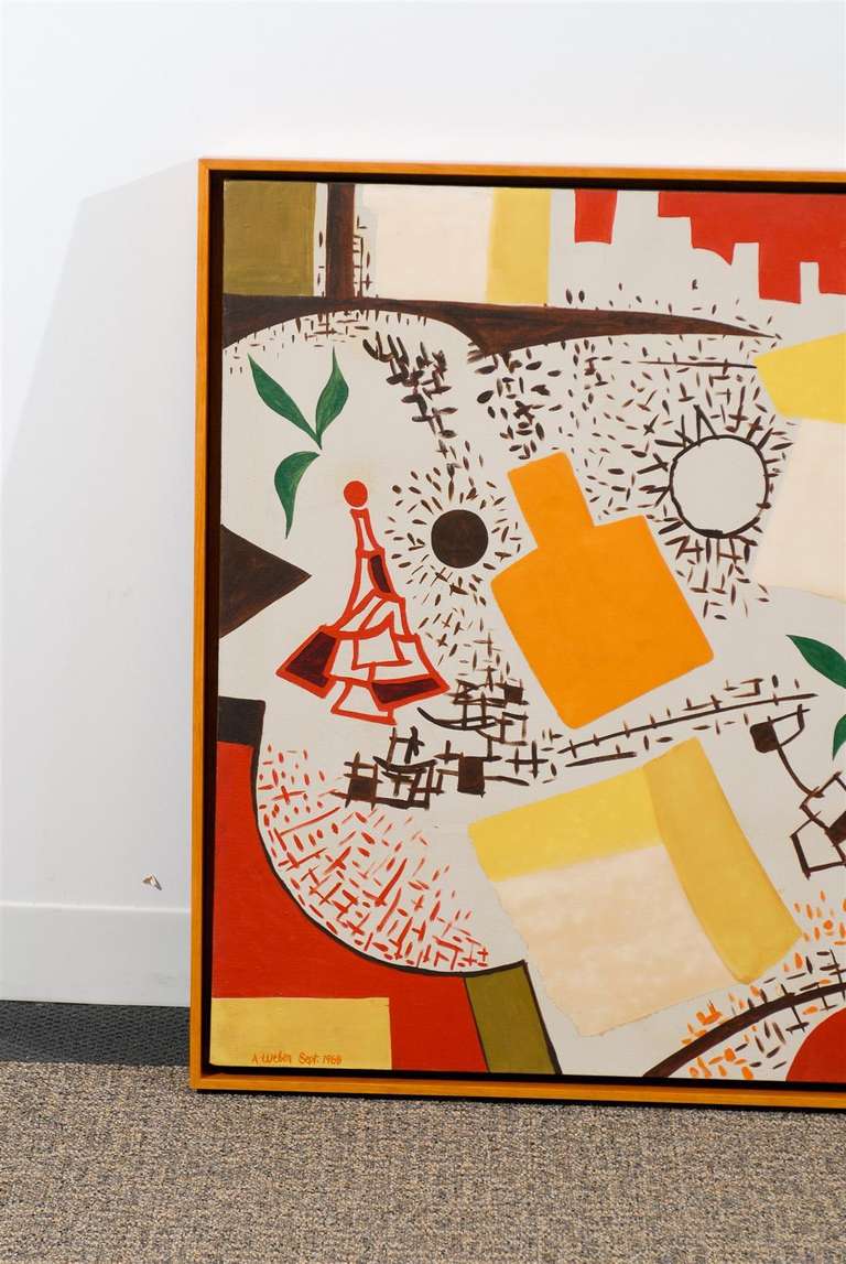 American Vibrant Contemporary Painting by Arnold Weber, dated Sept. 1968