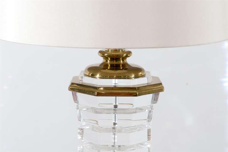 Octagonal Lucite and Brass Lamp 3