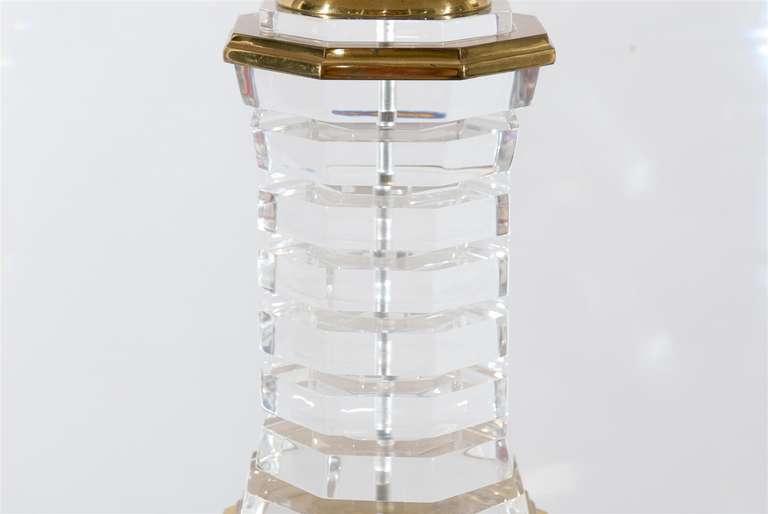 Octagonal Lucite and Brass Lamp 2