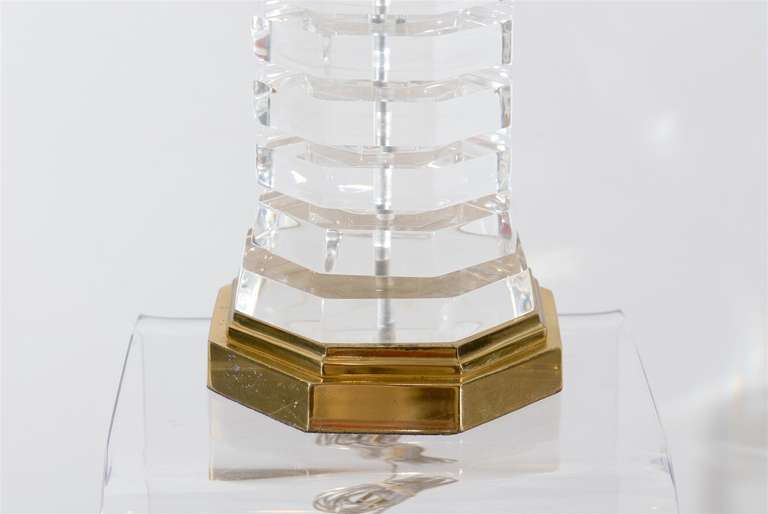 Octagonal Lucite and Brass Lamp 1