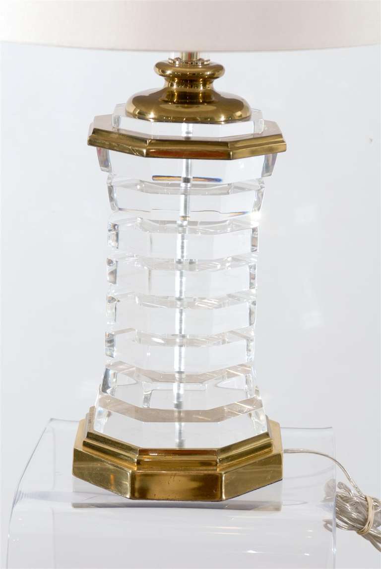 Octagonal Lucite and Brass Lamp 5