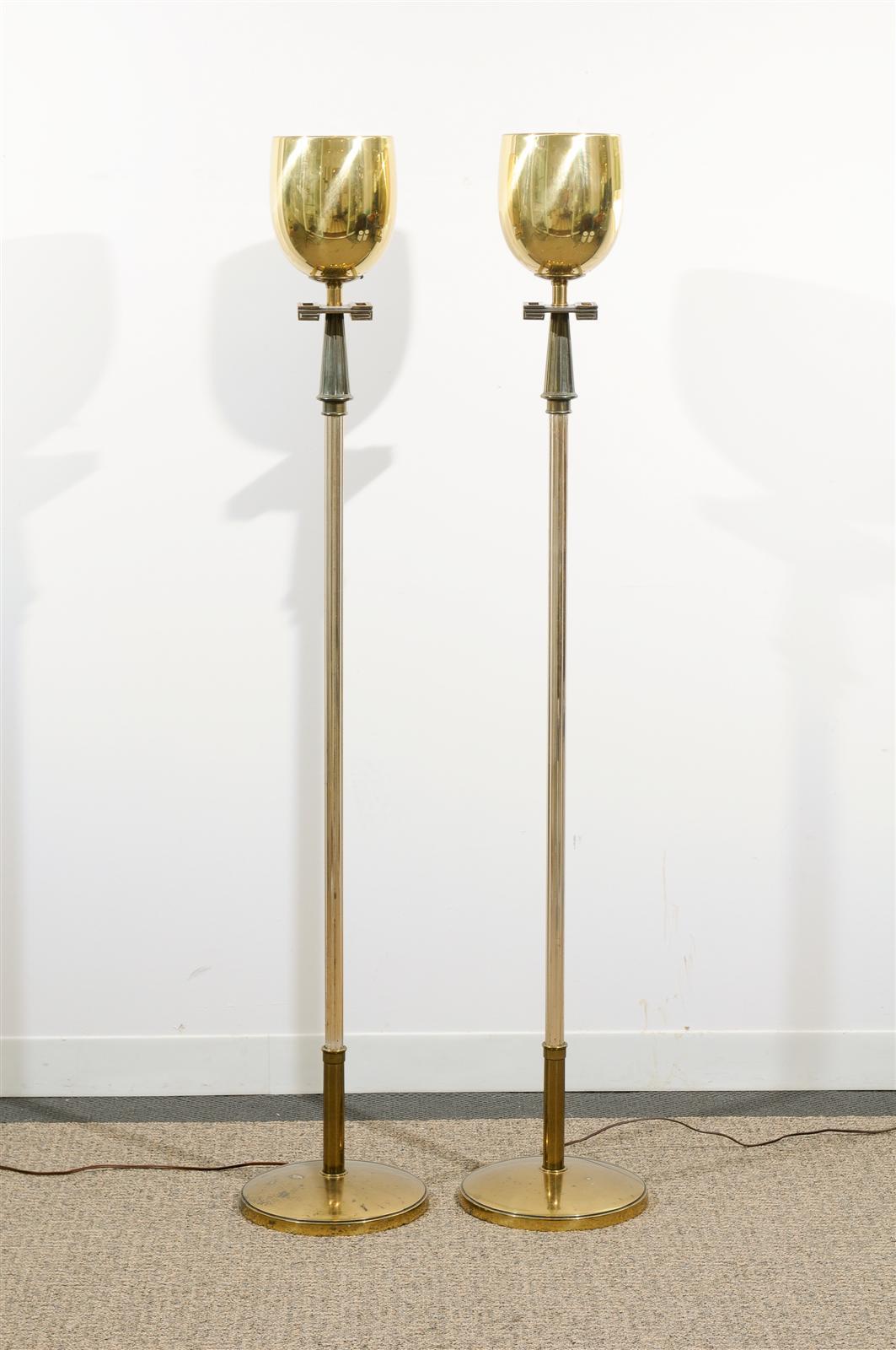 Pair of Brass and Silver Plate Torcheres on Brass Bases 11
