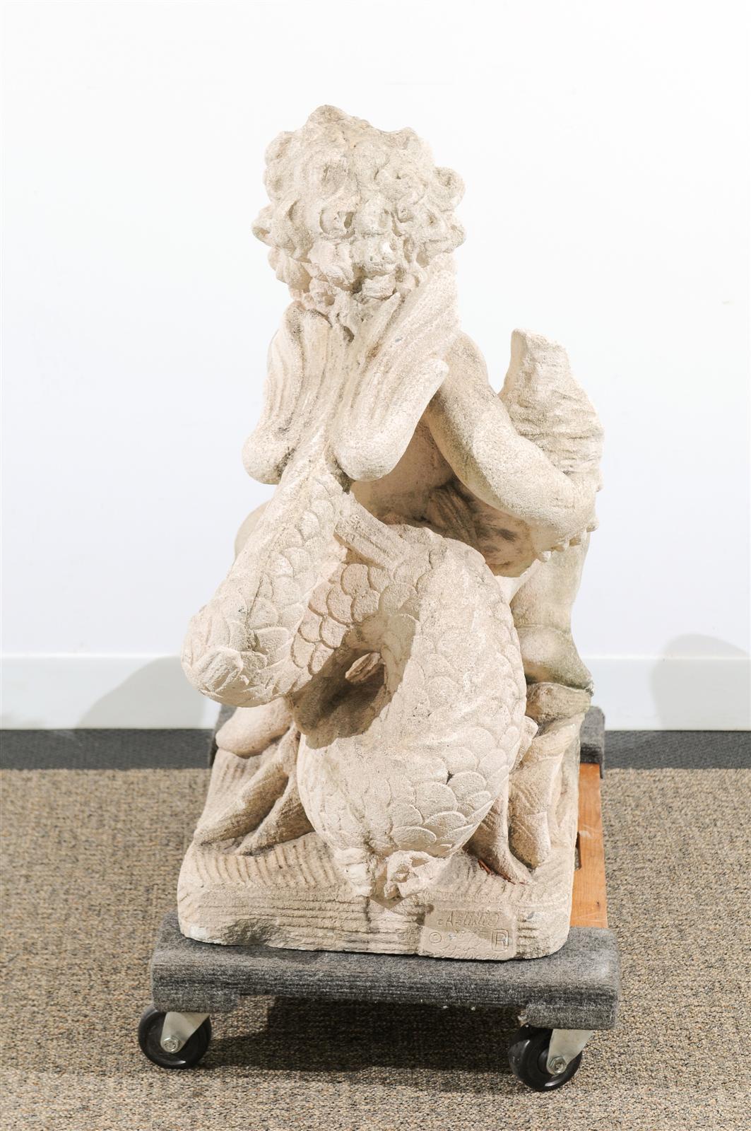 Baroque Fountain in Stone with Dolphin and Cherub