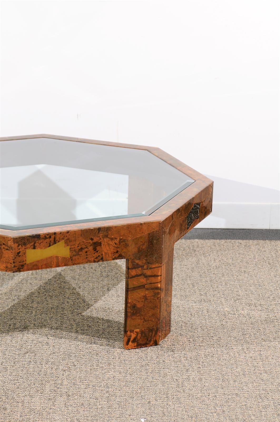 Beveled Mid-Century Modern Octagonal Coffee Table For Sale