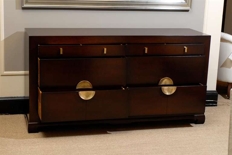 Mid-Century Modern Dramatic Restored Mahogany Commode by Albert of Shelbyville, circa 1950 For Sale