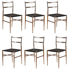 Beautiful Set of Six Chrome Dining Chairs in the Style of Gio Ponti