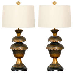 Magnificent Pair of Monumental Brass Lotus Lamps 8