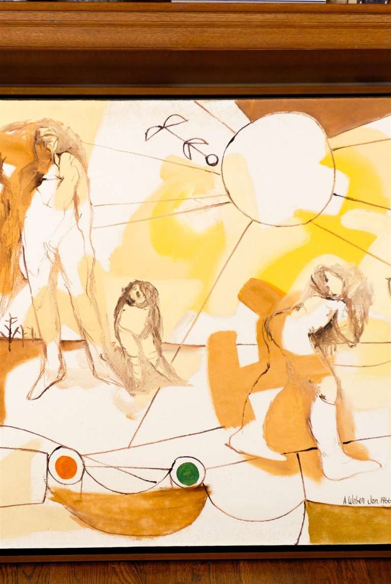 Bellissimo astratto moderno di Arnold Weber, datato gennaio 1966 in vendita 1