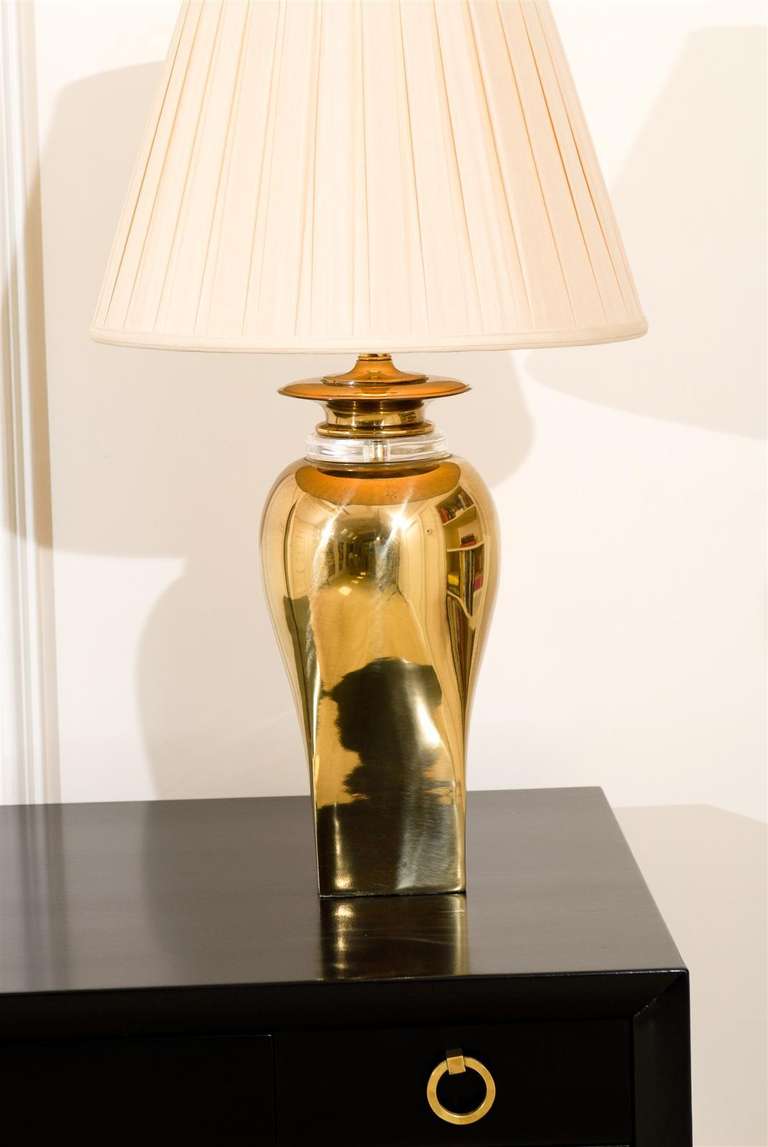 Wunderschönes Paar moderner Ingwerglas-Lampen aus Messing (Unbekannt) im Angebot