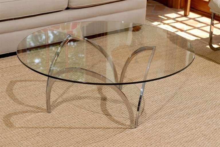Unknown Handsome Chrome and Glass Coffee Table in the Style of Roger Sprunger For Sale