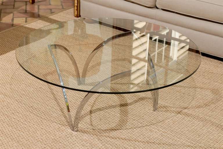 Handsome Chrome and Glass Coffee Table in the Style of Roger Sprunger In Excellent Condition For Sale In Atlanta, GA