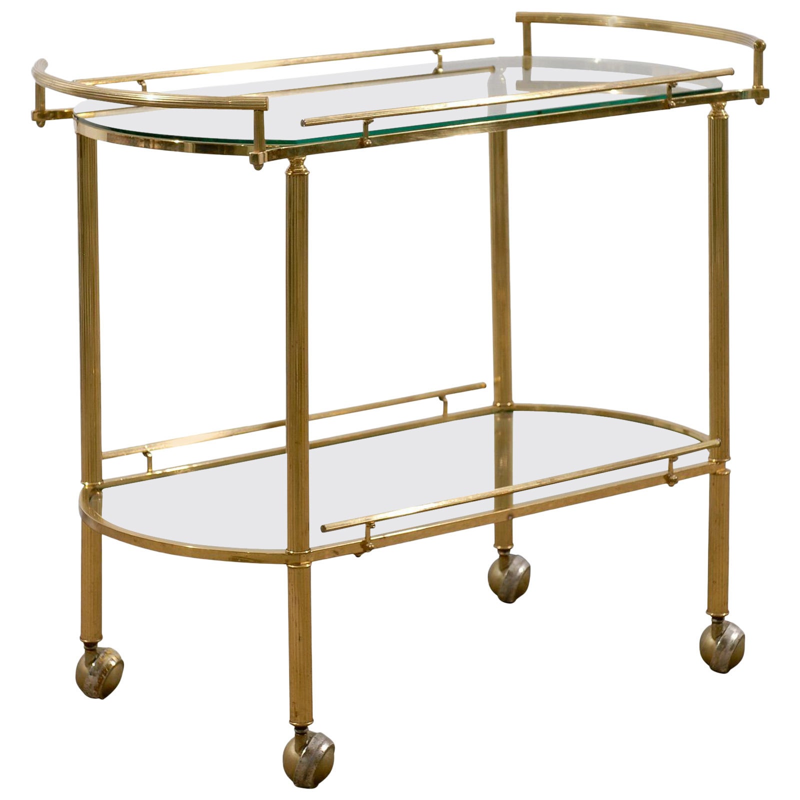 Mid-Century Modern Brass and Glass Tea Cart or Bar For Sale
