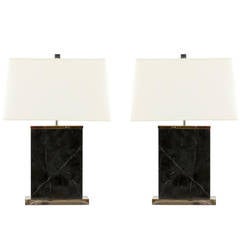Pair of Chrome & Black Marble Lamps by Robert Abby