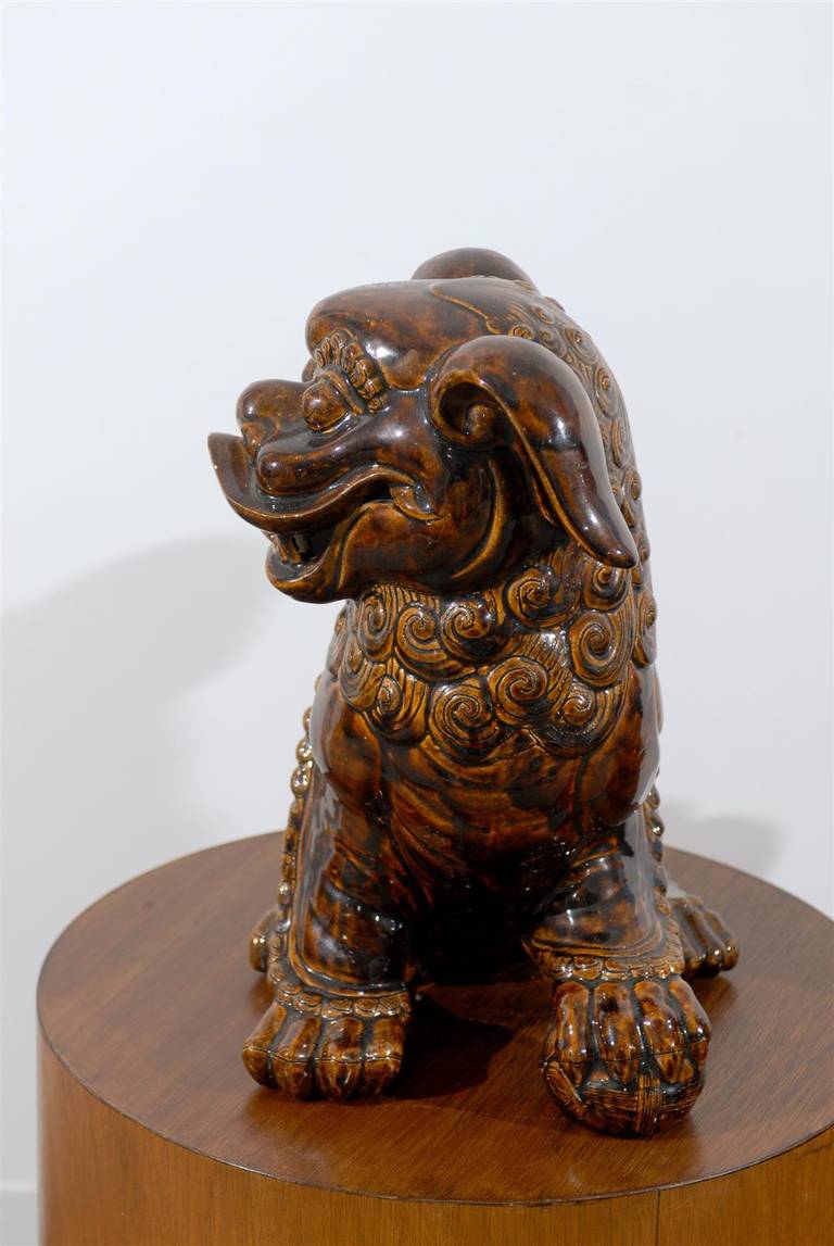 Pair of Brown Glazed Chinese Foo Dog Sculptures 3