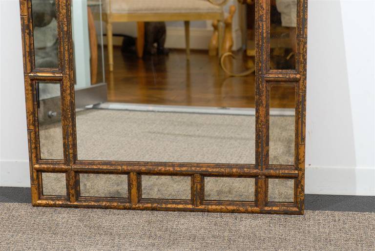 Gilded Faux bamboo carved wood mirror In Excellent Condition In Atlanta, GA