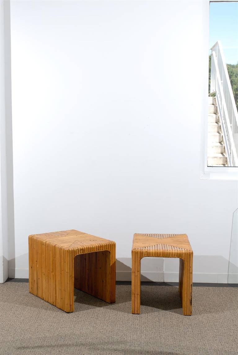 Mid-Century Modern Gorgeous Pair of Split Bamboo End Tables