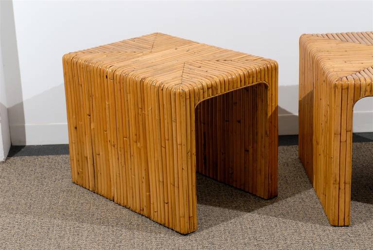 Gorgeous Pair of Split Bamboo End Tables 1