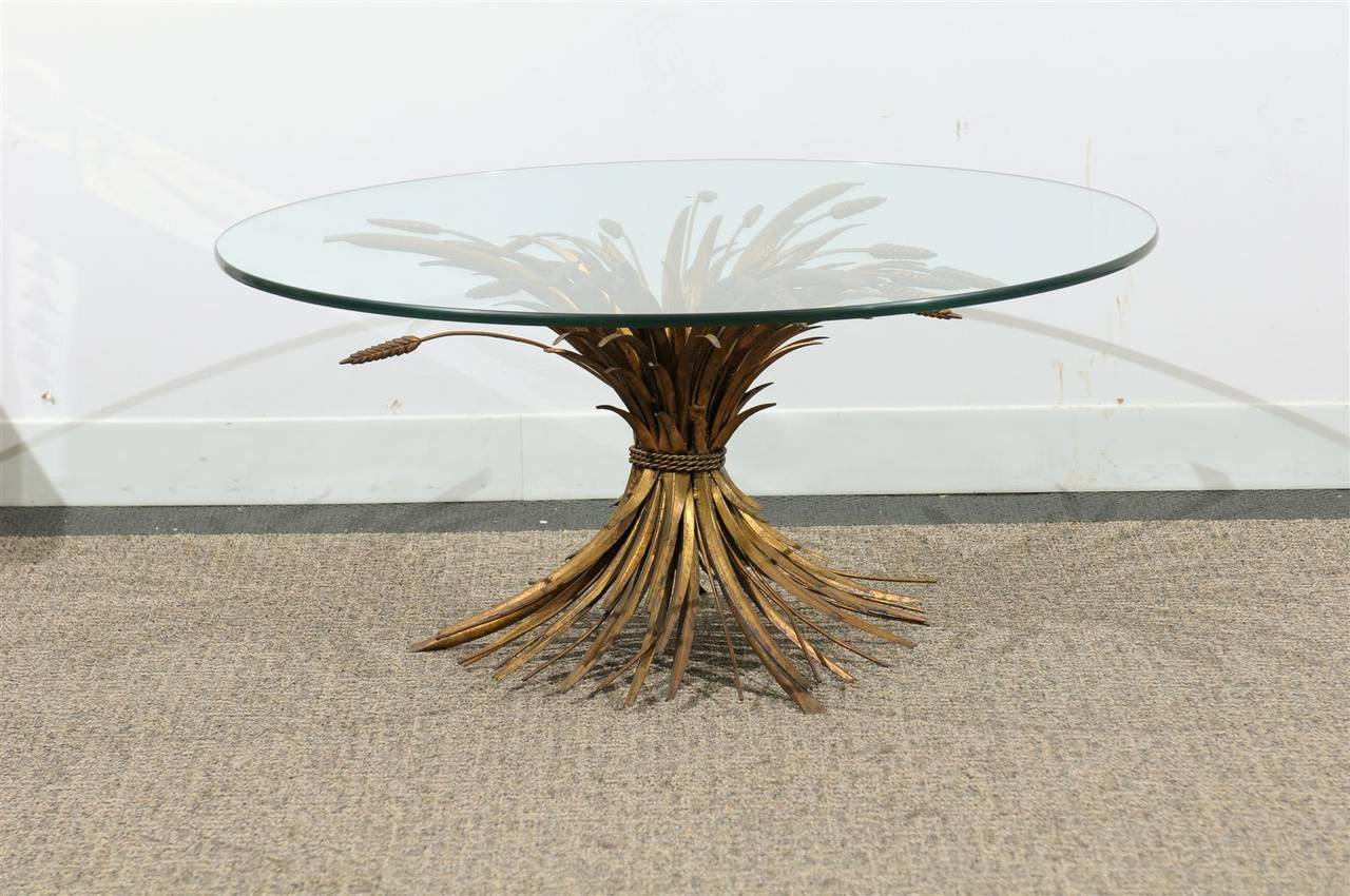 Italian Gilded Iron Wheat Base Coffee Table With 36